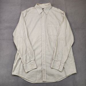 Tasso Elba Button Down Shirt Men's L White Check Long Sleeve 100% Cotton